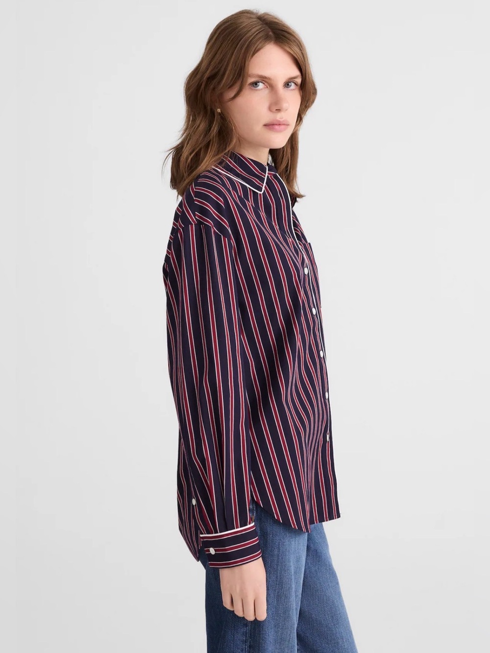 NWT Madewell Long Button-Up Shirt in Stripe Poplin Small - Picture 3 of 12